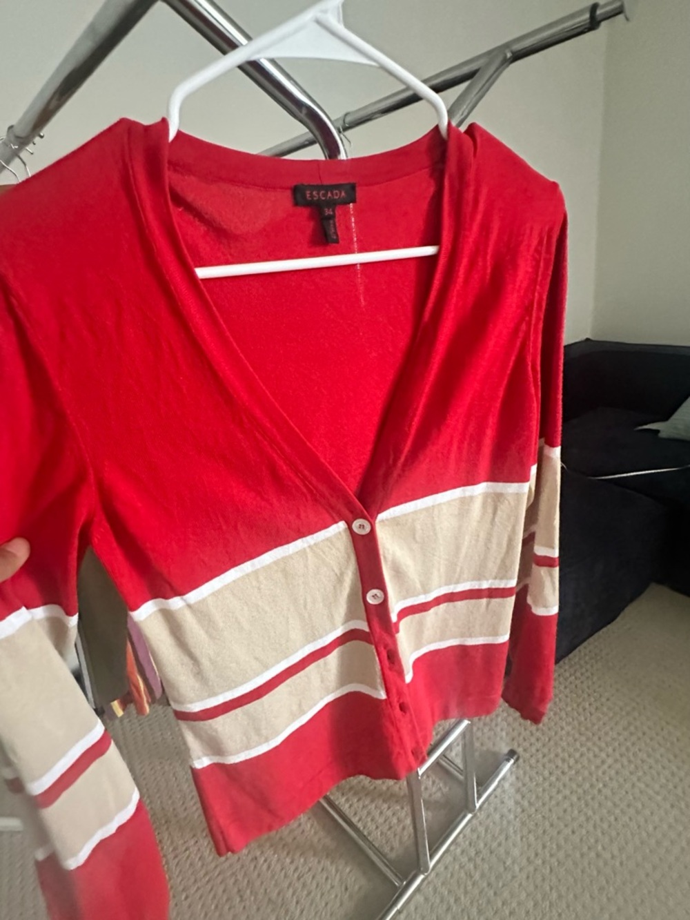 Escada Red Cream Cardigan Sweater - Picture 10 of 10